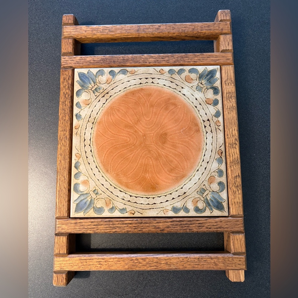 Vintage 14.75"L x 9.25"W x 1.5H Ceramic Tile & Oak Trivet